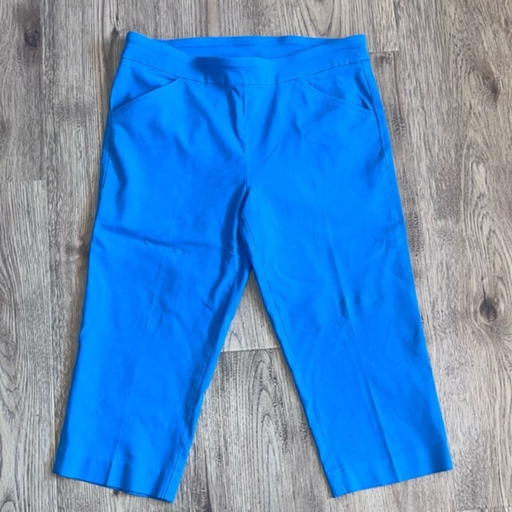 Women’s Worthington Petite Size L Elastic Waist Blue Capris Front Pockets